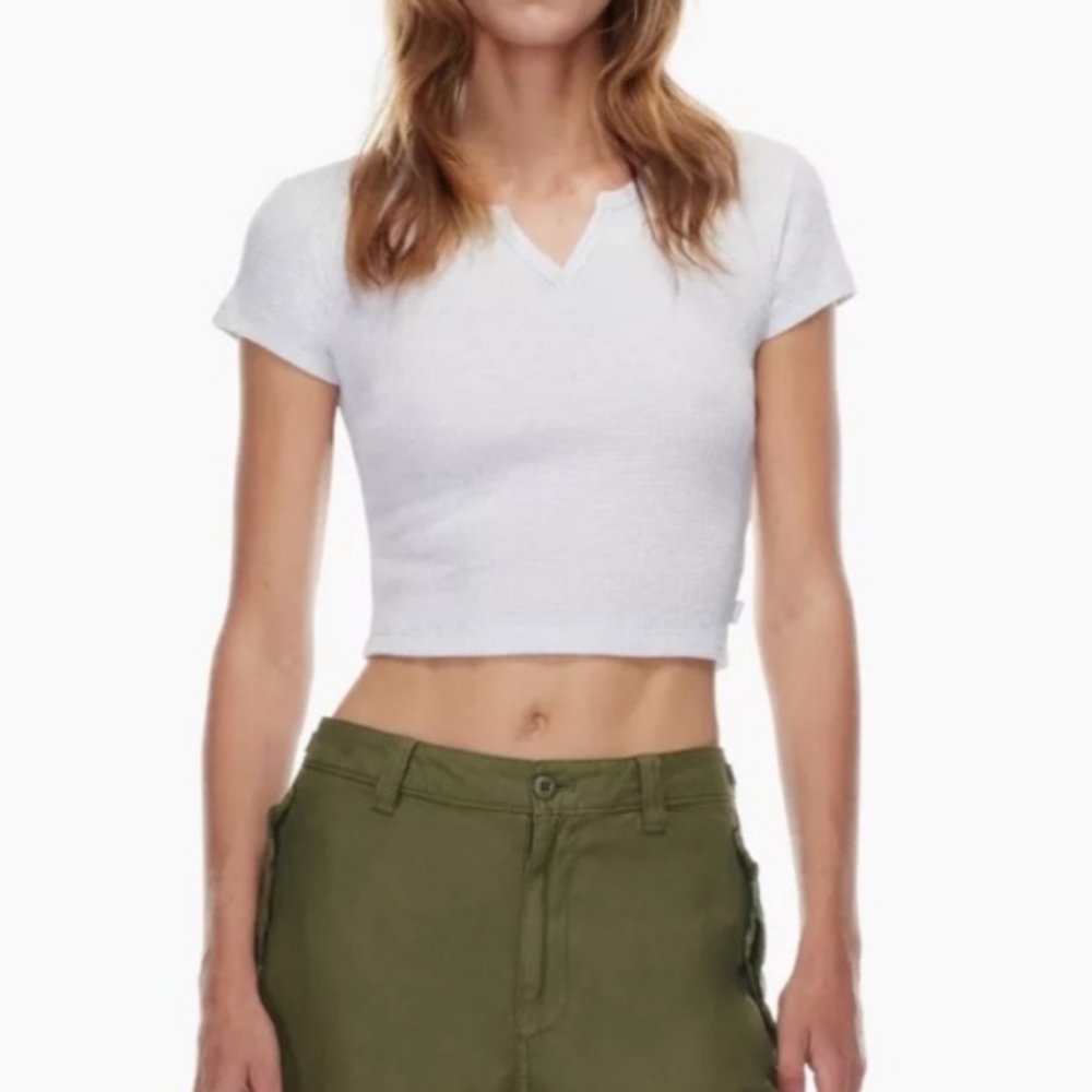 Aritzia Cropped Waffle Notch T-Shirt
